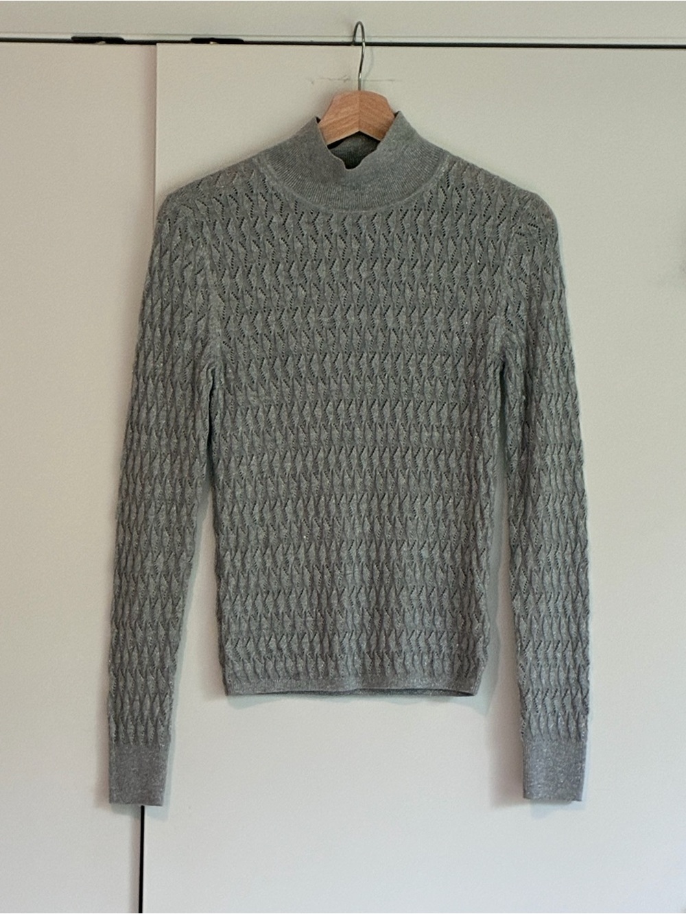 Metallic Gray Textured Mock Neck Sweater